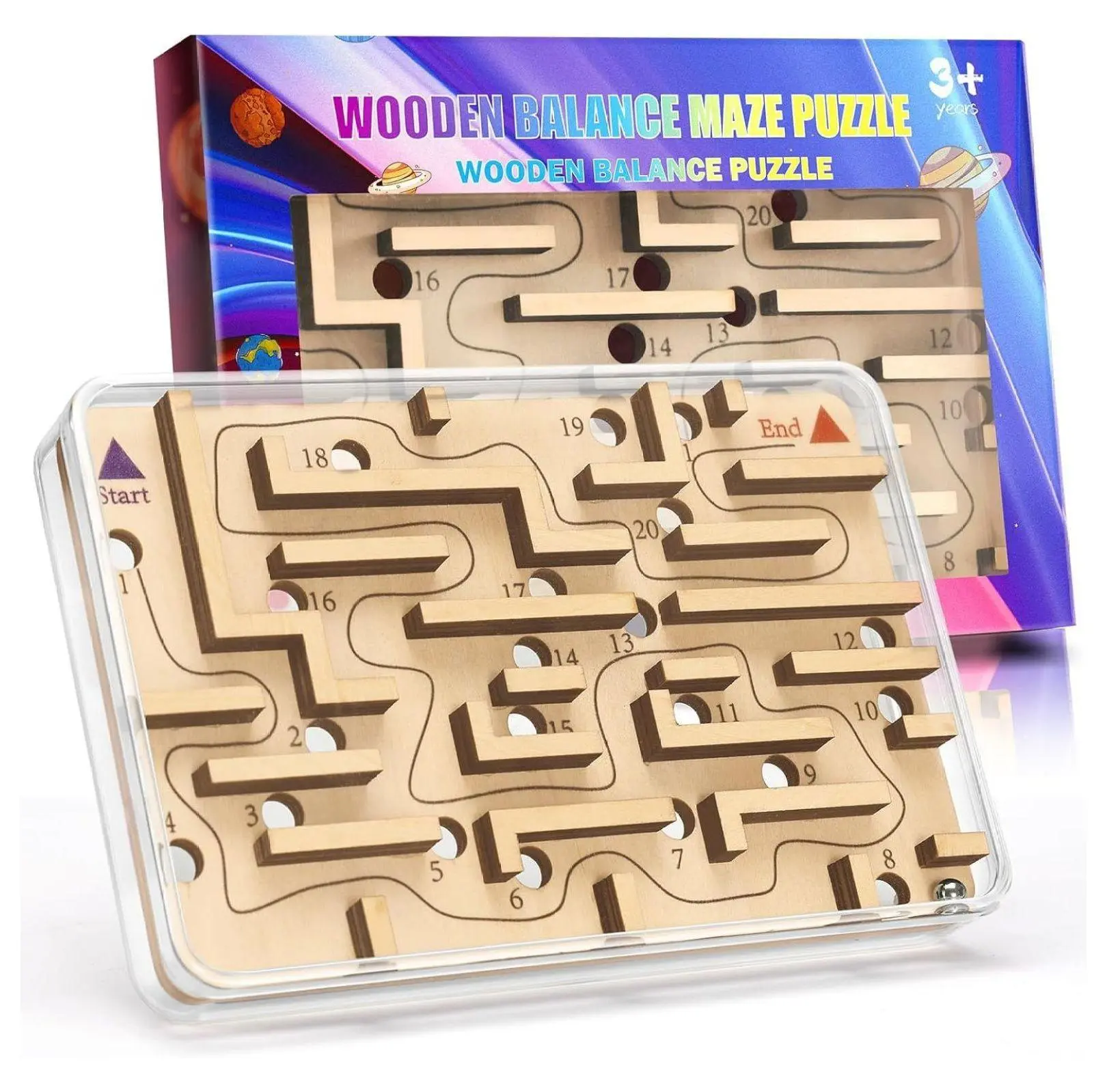 Wooden Marble Maze Puzzle - Handheld Labyrinth Game for Teens & Adults - Brain Teaser Puzzle for Boys & Girls - Travel Fidget Toy - Challenging Maze Game for Ages 8+ 6.1 ounces