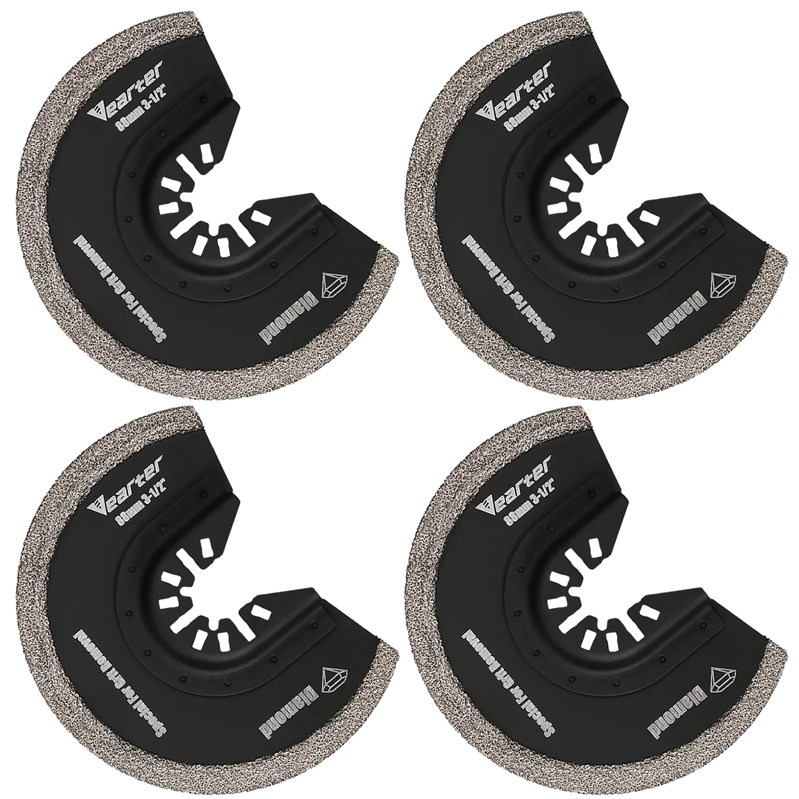 Vearter 4-Pack Diamond Tip Semi-Circle Replaceable Blades for Oscillating Multi-Tools, Power Tool Accessories for Mortar Grout Removal, Soft Tile Cutting