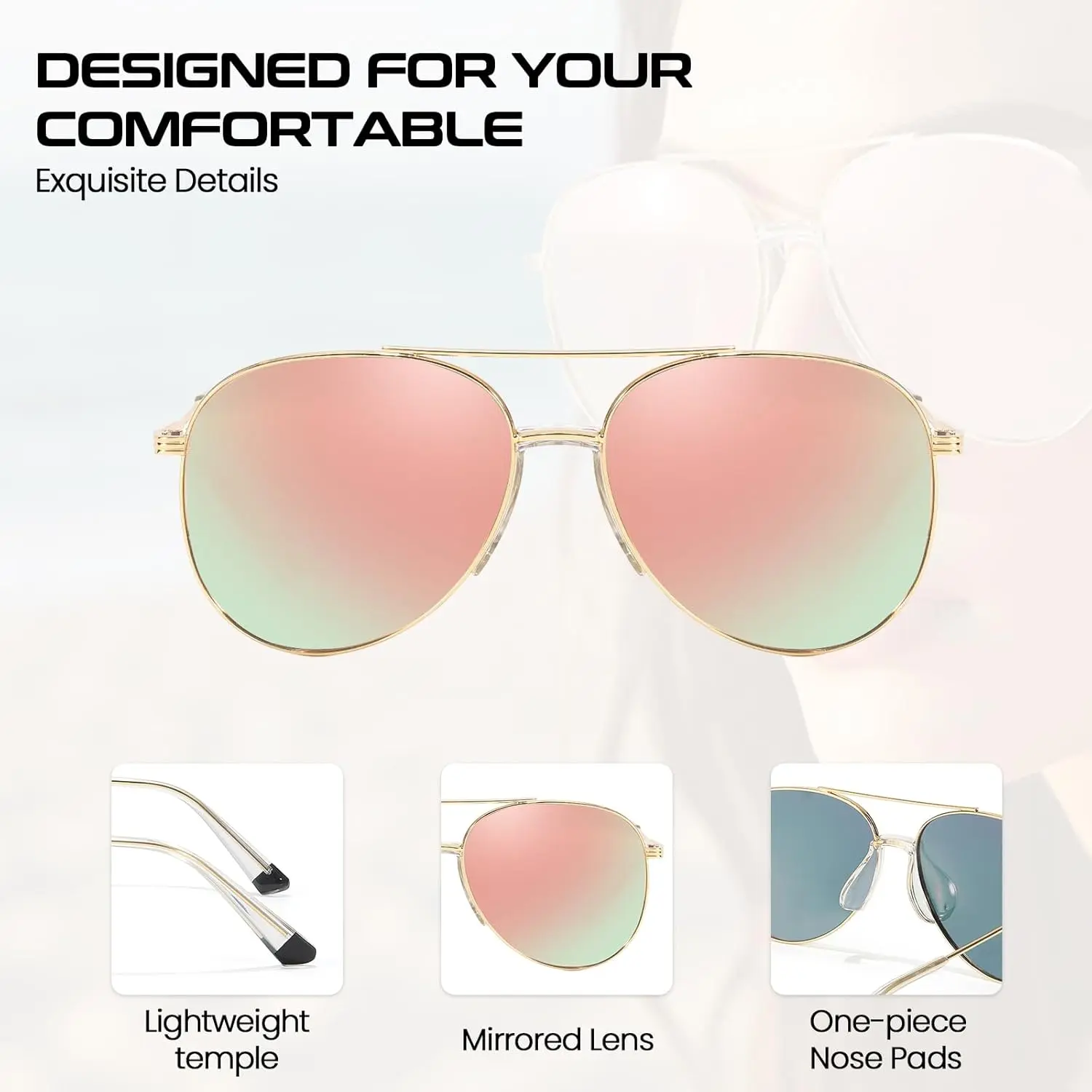 Polarized Aviator Sunglasses with Metal Frame UV Protection Tangle Free ??? IslAure Sunglasses ~ Tangle Free Aviator Sunglasses main image 3