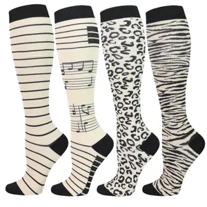 ISUNIE Floral Compression Socks for Women & Men, 4 Pairs 15–20 mmHg Graduated Compression, Circulation Support, All-Day Comfort, Walking, Work, Daily Wear, Mother's Day Gifts
