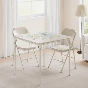 Folding Card Table and Chairs Set 3 Pcs, Portable Activity Table with 2 Padded Chairs,Suitable for Eating,Reading and Playing, Space-Saving, No Assembly Required