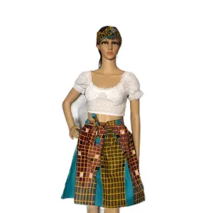 Lala Midi African Print Skirt - Colorful Plaid Design with Teal Accents for Stylish Wear