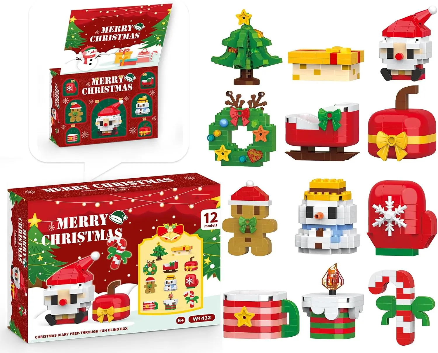 Christmas Advent Calendar 2026 Building Sets Compatible with Lego Christmas 12 Packs Christmas Model Building Micro Blocks Kit Xmas Gifts for Party Favor Kids 6+