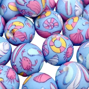 Life is a Beach Printed Silicone Beads - 15mm Beading Beach Theme Craft DIY
