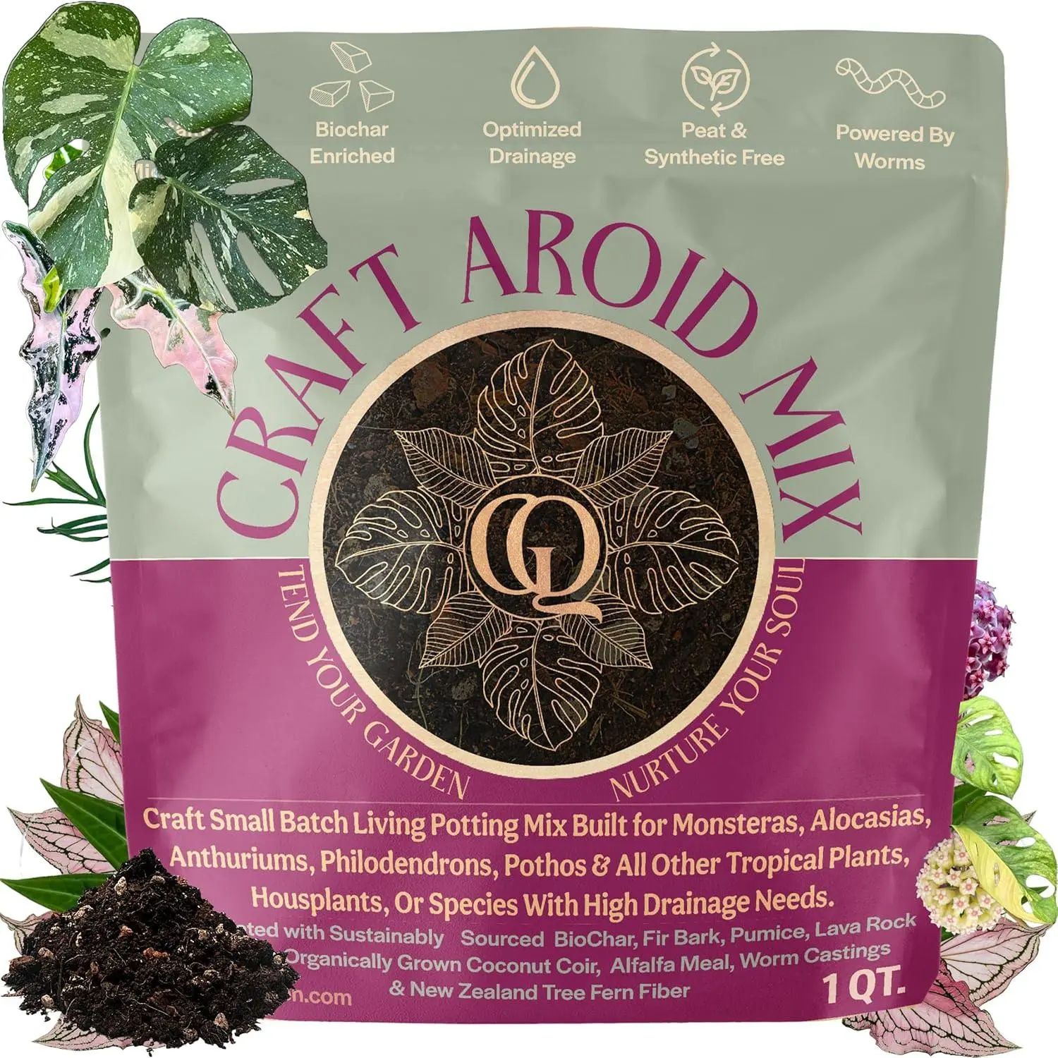 Craft Aroid Potting Mix- Elite Alocasia, Philodendron, Monstera Soil Mix, Chunky, Well Draining Potting Soil for Indoor , All Tropical  & Houseplants, Synthetic & Peat Free 1QT