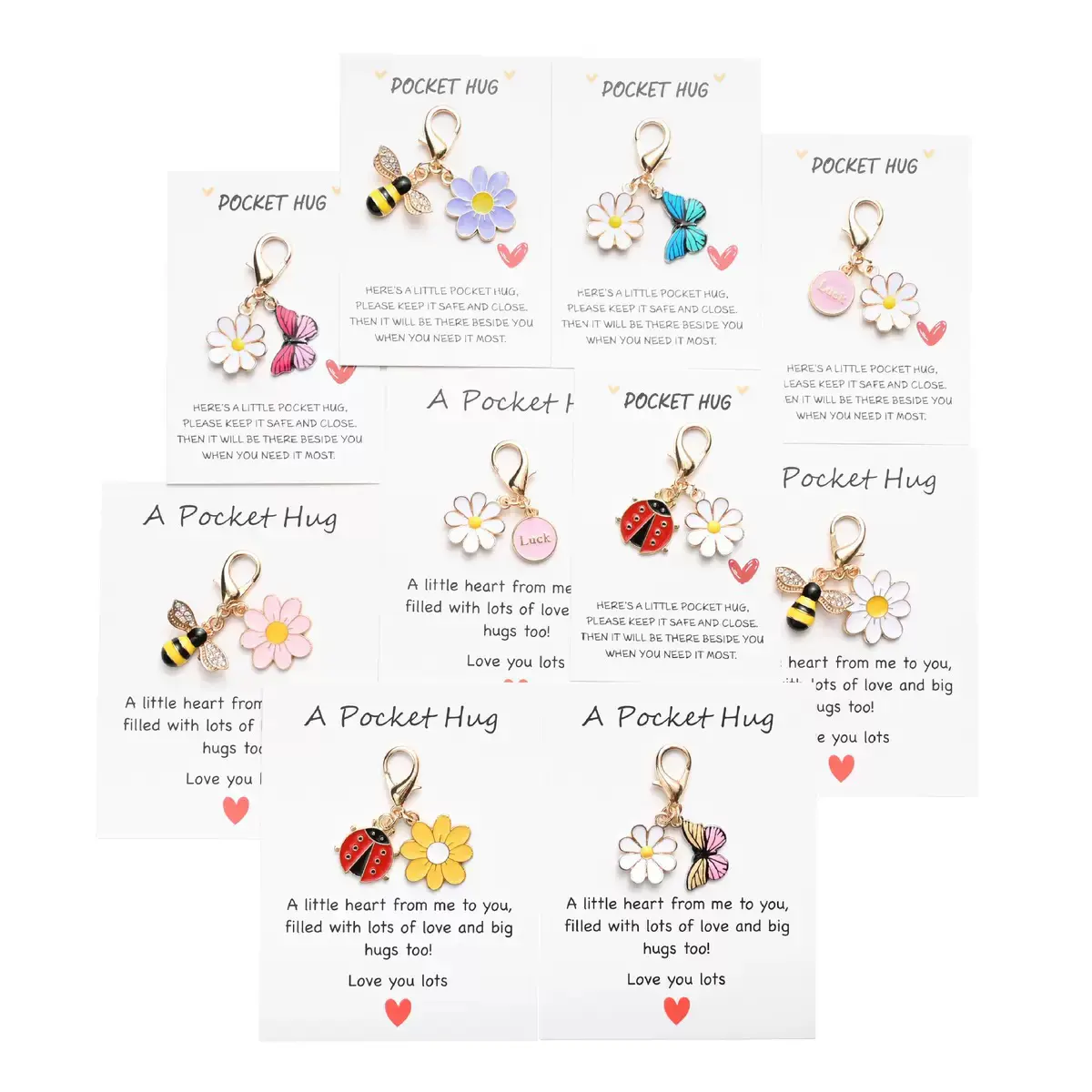 【Summervibes】Set of 20 Pocket Hug Favors Employee Appreciation Gifts Bulk for Coworkers  Butterfly, Ladybird ,Flower, BeePocket keychain  Adorable Designs Versatile Gift  Ideal for Occasions FavorsDurable Card Decorative Ornament Gift