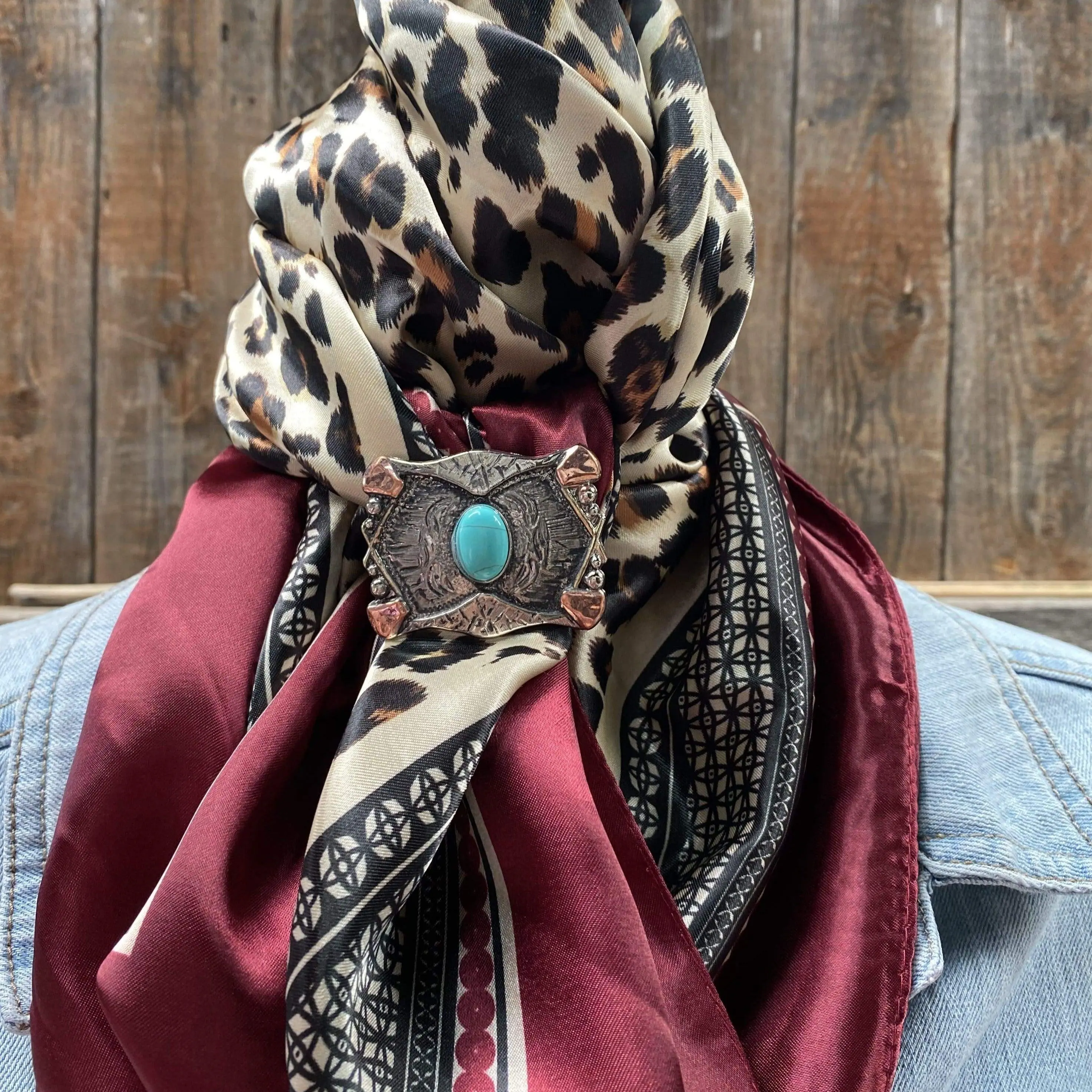 Wine Leopard Print Wild Rag - Western Scarf - W115L Slide WRC397B