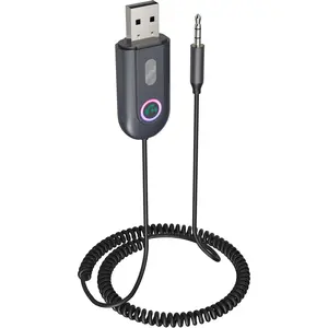 [Upgraded] AUX to Bluetooth. Adapter for Car, Bluetooth Receiver USB . to .mm Jack Kit for Car Audio/Home Stereo/Speaker, HandsFree Calling/Music Streaming, Auto On, USBPowered