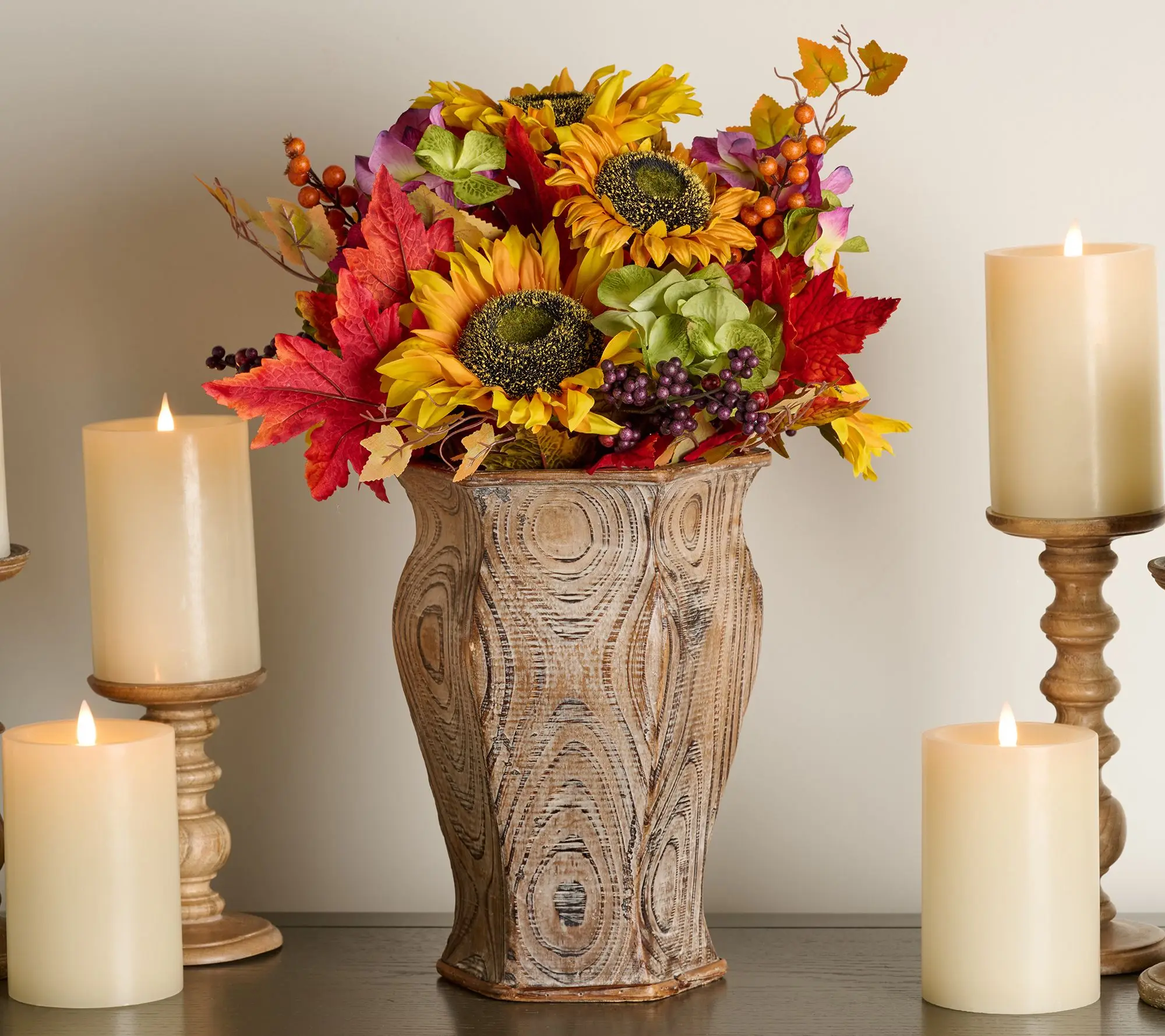 Sunflower, Hydrangea and Berry Urn Filler by Valerie