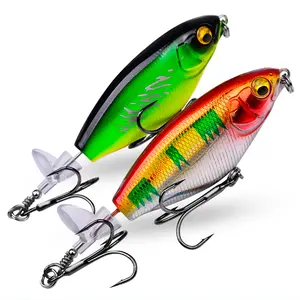3pcs,Topwater Fishing Lures with Rotating Tail,Floating Hard Bait with 3D Eyes & Sharp Treble Hooks,Lifelike Bass Lures for Freshwater Saltwater Fishing Tackle
