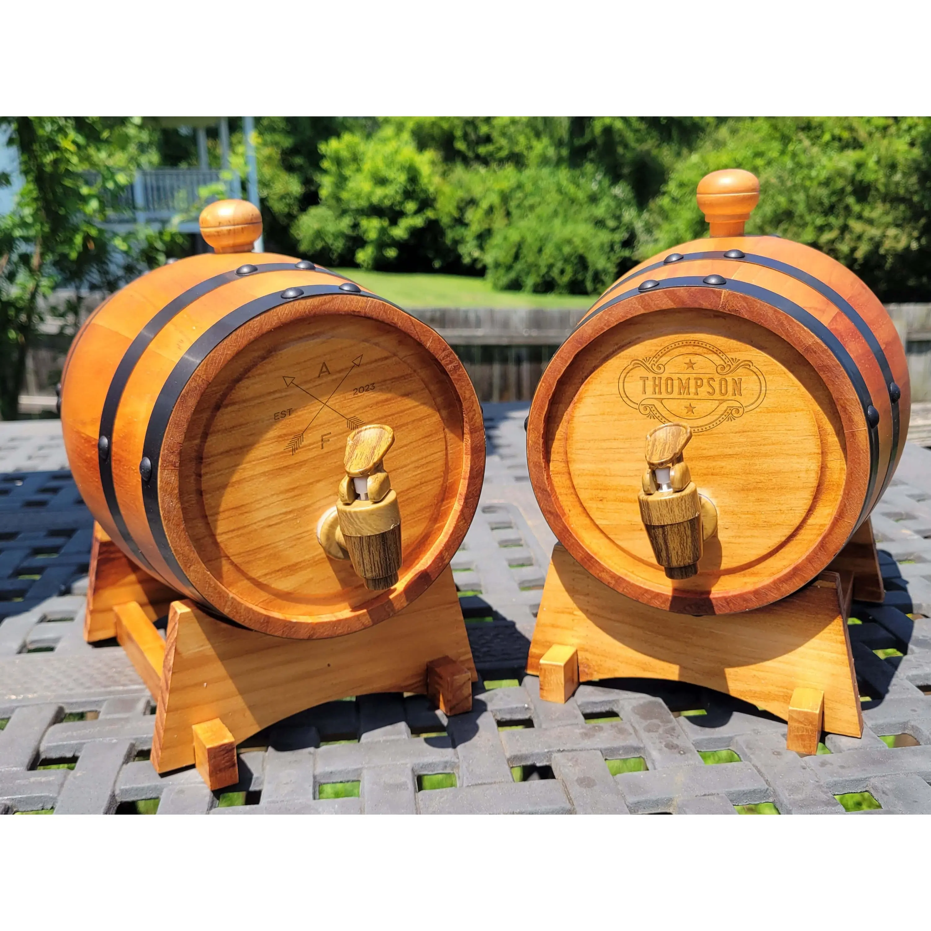 Personalized Engraved Whiskey Barrel Mini Wood Whiskey Barrel - Wedding Gift - Groomsmen Gift - Birthday Gift Wood Barrel Gift for Him 7009