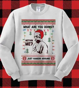 Blacklyly Ugly Christmas Sweater Party Meme Christmas Sweater Beetlejuice Just Hangin Around Meme Sweatshirt Unisex Sweatshirt Sweater Casual Comfort Long Sleeve Tops Sweatshirts