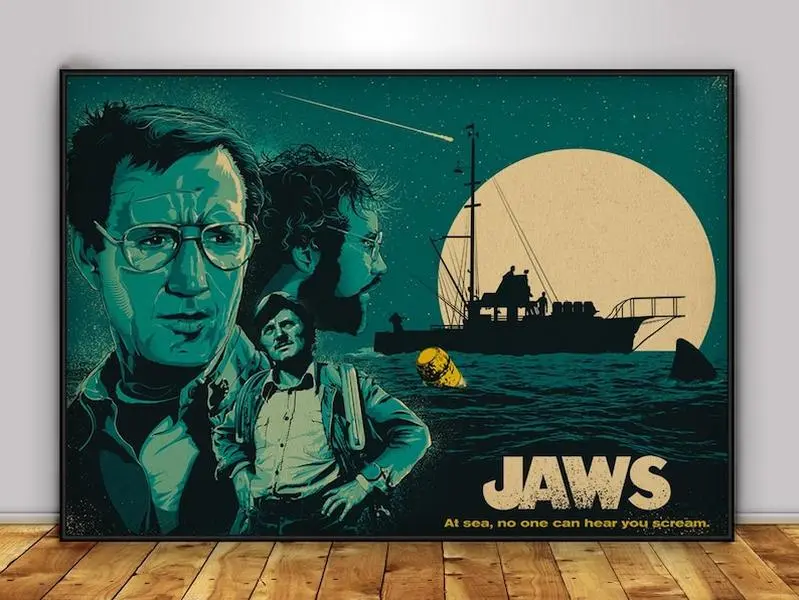 Jaws Movie Print, Chief Brody and Great White Shark Wall Art