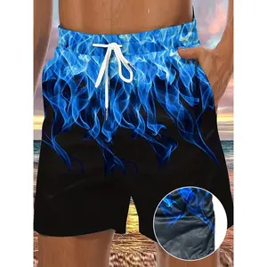 60/2000  Plus size men's color-block swim shorts, beach shorts, sportswear, casual summer beachwear, dopamine