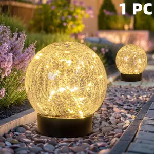 1 Pack  Solar Globe Lights Outdoor Large Garden Decor Solar Lights Cracked Glass Globe Solar Power Yard Patio Garden Christmas Decor Outdoor Solar Led (Warm White/Colorful)