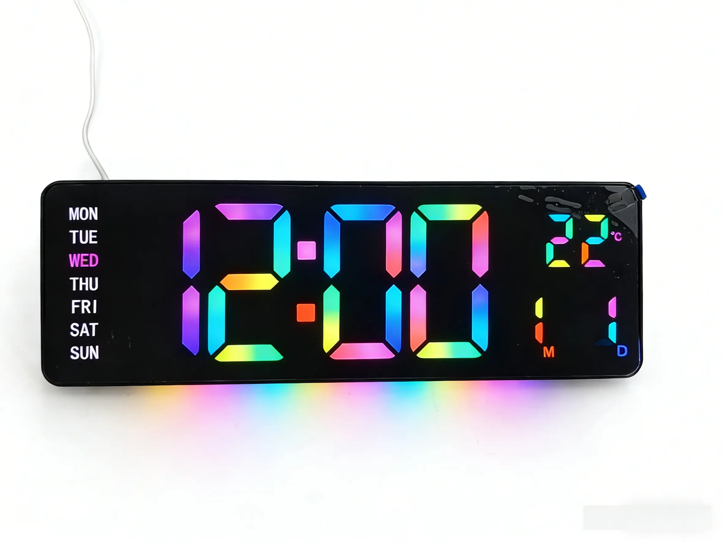 16" Large Square Plastic Digital Wall Mount Clock - Big Color Changing LED Display, RGB, Countdown/Up Timer, DST, Temperature, Date, Day, USB Charging, Remote Control, Modern Room Decor Gift for Living Room, Classroom