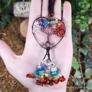 Handmade 7 Chakra Crystal Heart Décor, Balanced and Cleansed, Spiritual Power Centers, Red Jasper, Orange Aventurine, Citrine, Turquoise Howlite, Amethyst and Clear Quartz, Natural Crystal Decoration legoheartkeychain