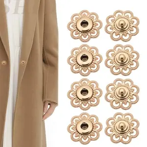 10 Pairs Flower Metal Button Set, Floral Button, Vintage Invisible Buttons for Jackets Coats Shirts Sweaters, Durable Sewing Collar and Belt Buckles