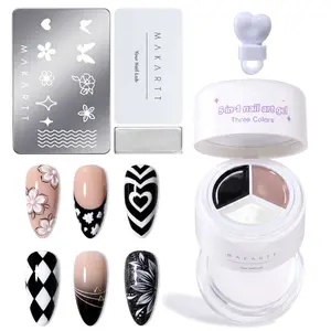 Makartt ColorPot 5-in-1 Nail Art Gel Kit with No-Wipe Polish Nail Stamp & Silicone Head for DIY Home Salon Use Beginner Friendly French Tip Tool for Ombre Blush Chrome Designs Cosmetic Smooth