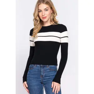 Long Slv Stripe Rib Sweater