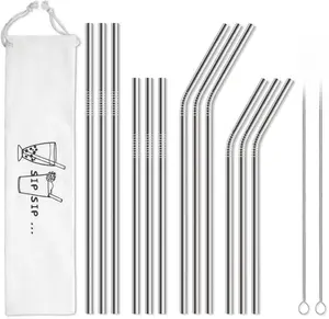 12-Pack Reusable Stainless Steel Metal Straws with Case Long Drinking Straws for 30 oz & 20 oz Tumblers Dishwasher Safe 2 Cleaning Brushes Included