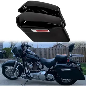 Hard Saddle Bags Trunk W/Lid & Latch Key Compatible with Harley 1993-2013 Davidson Road King Glide Softail All Touring Models