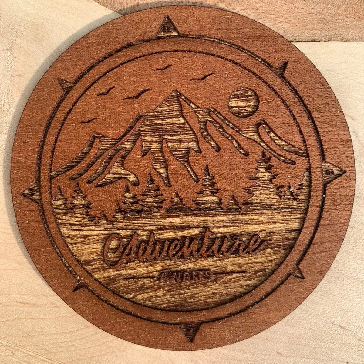 “Adventure Awaits” Wooden Sticker