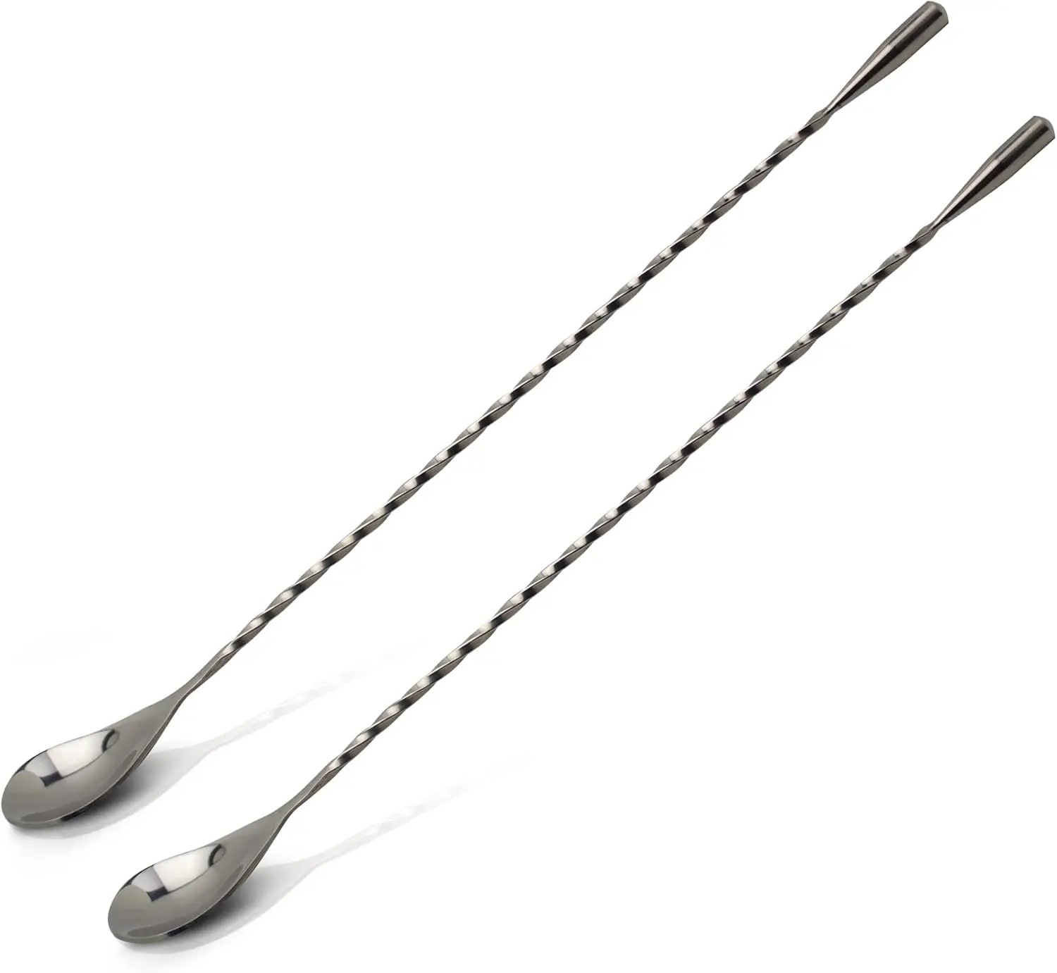 12.5-in Stainless Steel Bar Spoon 2-Piece Set, Sturdy Long Handle Spiral Design with Weighted Teardrop End & Smooth Edge for Cocktail Enthusiasts’ Stirring Layered Drinks, Bar Shaker Utensils, Two Piece Set, 12.5 Inches
