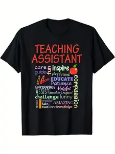 1pc Teaching Assistant Appreciation T-Shirt Educator Gift with Inspirational Words Classroom Quotes - Soft Breathable Tee for Teachers School Staff - Sizes S-XXXL - Perfect for Teacher's Day Same Style for Men and Women 2026 Summer Short-sleeved