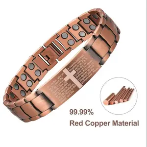 Copper Magnetic Therapy Bracelet for Men & Women | Red Copper Health Benefits, Pain Relief & Circulation Support | Engraved Cross Prayer Design | Adjustable Link Wristband | TikTok Trending Wellness Jewelry Hypoallergenic spicy accessories men's