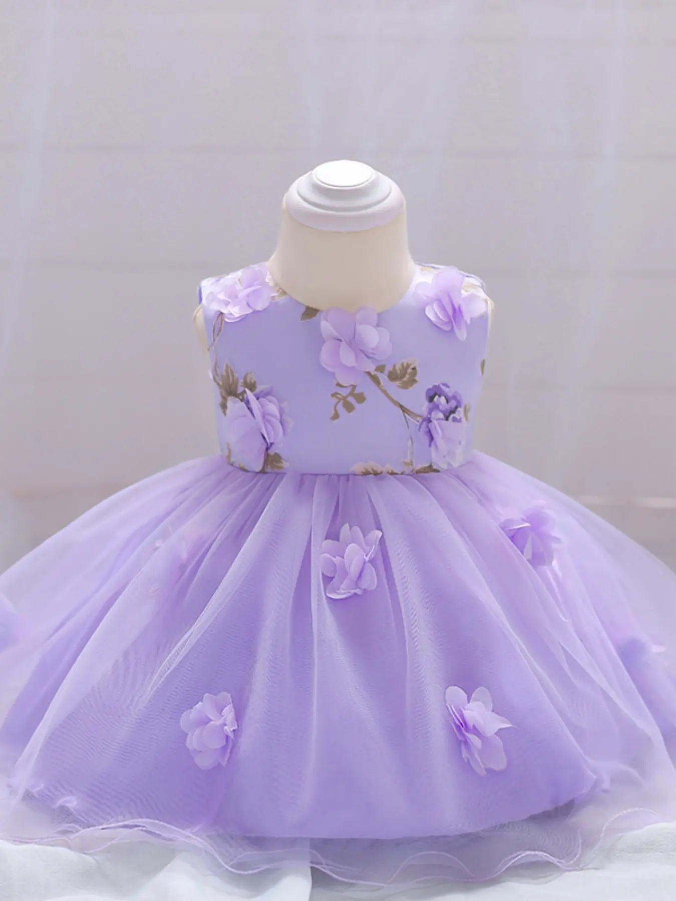 Baby Girl Clothes Infant Christening Cocktail Toddler Baptism Pageant Birthday Party Bow 3D Floral Mesh Ball Gown Princess Dress for all Season 0 to 2 Years