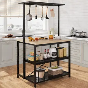 【GARVEE】kitchen Island, Bakers Rack, Island Table for Kitchen,3 Tier Microwave Stand Oven Shelf with Storage,Large Coffee Bar Table, Storage Shelf for Kitchen Dining Room Living Room,5 Hooks,42"*28"*72"