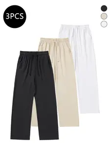 3-Pack Men’s Summer Linen/Cotton Straight-Leg Pants — Casual, Loose Fit, Versatile, Trendy Long Pants for Men