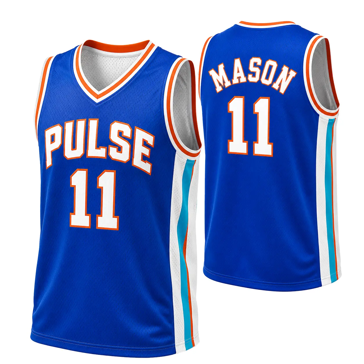 Men's-Women's Retro Pulse No.11 Sleeveless V-Neck Basketball Jersey, Royal Blue/Orange/White Athletic Tank Top, Casual Game Day Professional Sportswear, Size XS-5XL, Athletic Outfits