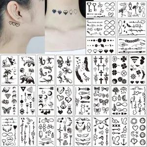 30 Sheets Fake Black Tiny Temporary Tattoo, Hands Finger Words Tattoo Sticker for Men Women, Body Art on Face Arm Neck Shoulder Clavicle Waterproof