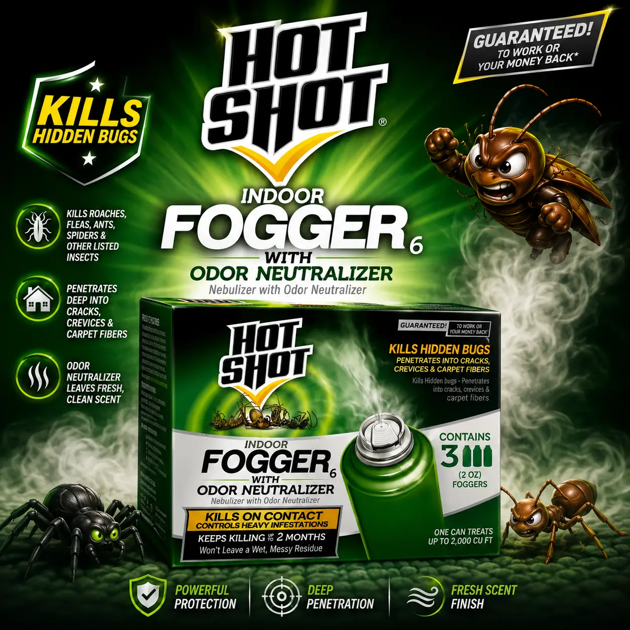 Hot Shot Indoor Pest Control Fogger with Odor Neutralizer, 2-oz, 3-Count