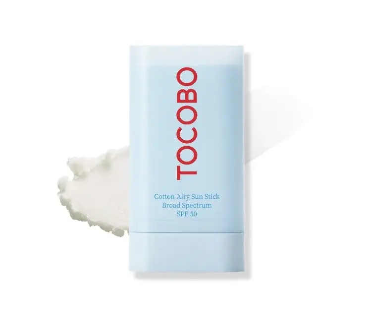 TOCOBO Cotton Sunscreen Stick SPF50+ PA++++ - Lightweight Matte Finish for Oily & Sensitive Skin, Cruelty-Free Korean UV Protection (19g), Travel Toiletries