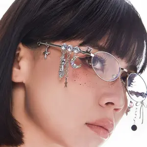 Sweet Cool Oval Eyeglasses Frame, Star & Diamond Charm Decor, Y2K Harajuku Style, Trendy Small Frame for Fashionistas Perfect Gift