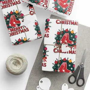 Boston Baseball Wrapping Paper Gift Wrap for Birthday, Holiday, Wrapping Sheets, Sports Fan Christmas Gift Wrap, Sports