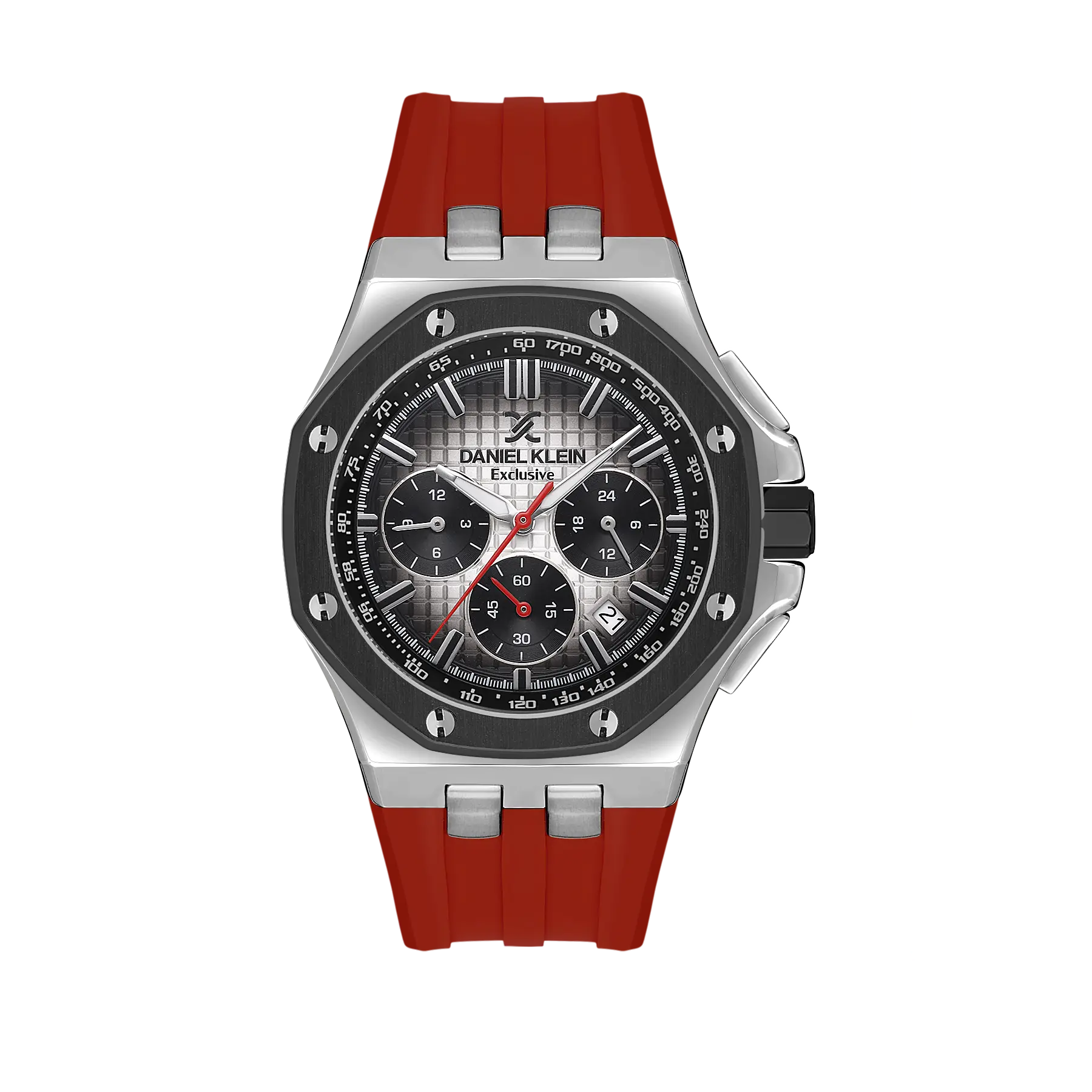 Daniel Klein Exclusive Men Silver/Red Rubber Watch