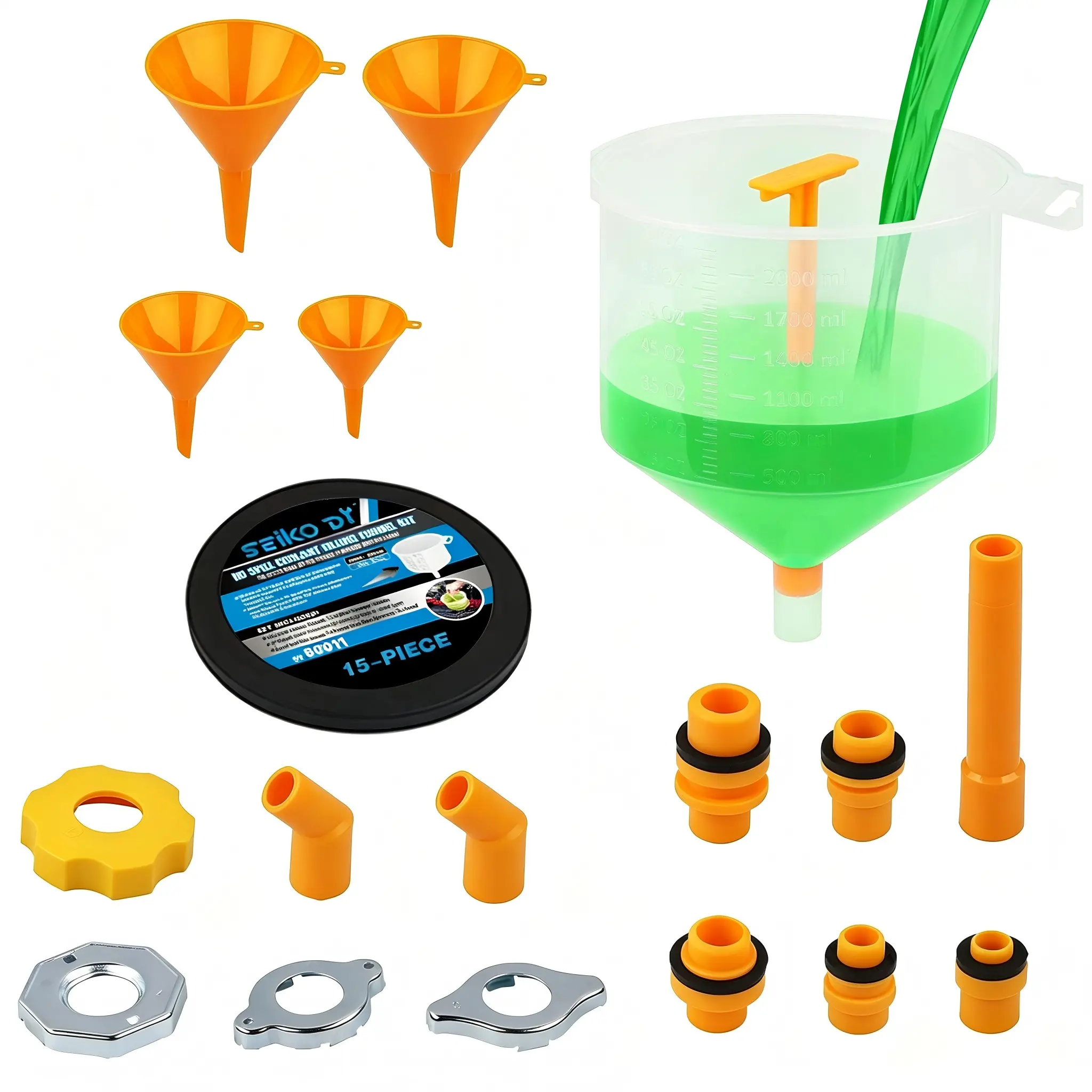 D ProTool Hub 15-Piece No Spill Coolant Funnel Set - Car Tool Kit, Versatile Automotive Repair Clean Fill Funnel, Efficient Coolant Management, Automotive Inspection Accessories