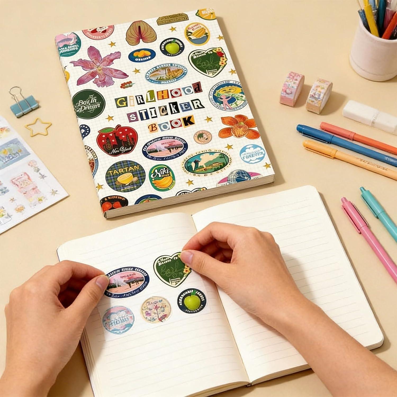 Aesthetic Girlhood Sticker Book, Vintage Retro Stickers for Journaling, Scrapbooking, Planners and DIY Collage, Cute Decorative Sticker Collection for Notebooks, Crafts, Vision Boards and Creative Projects