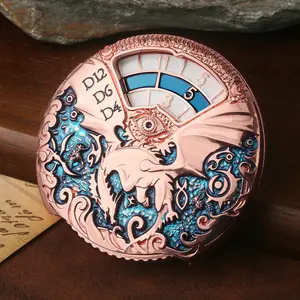 DNDND Dragon Metal Spinner Dice Set - 7-in-1 Spinning D&D Dice with Premium Gift Box for RPG Games(Rose Gold with Teal)