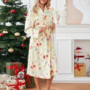 WomenDressingGownFlannelRobeFloralPrintShawlCollarBathrobeforHotelSpaPartyKimonoRobewithBeltLongSleeveSleeveWomenswearCheck（gift）