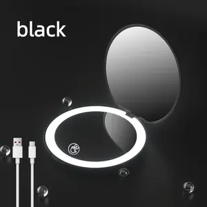 Foldable LED Lighted Makeup Mirror with Type-C Charging Cable, Dual-Sided Illuminated Cosmetic Mirror for Travel & Daily Use, Rechargeable Lighted Mirror, Mirror with Lights, Double Sided Mirror