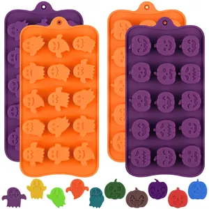 4 Pack Halloween Candy Molds, Silicone Pumpkin Mold, Ghost Chocolate Mold, Halloween Silicone Molds for Chocolate, Candy, Jelly, Wax Melt, Ice Cubes, Cake Decorations