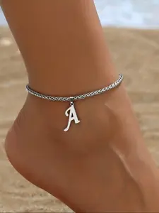 Minimalist Style 26 Letter Dragon Bone Anklet, Women's Summer Foot Accessory, Perfect Gift, Casual Stainless Steel Jewelry