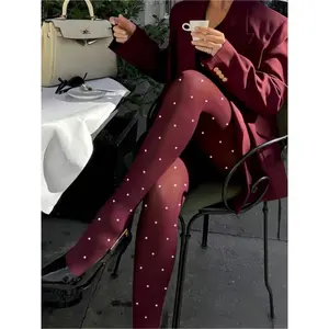 120D Velvet Stockings High-end Stockings, Burgundy Color Plus  Polka Dots, Love Print, with a Hip Lift, Slim Fit, Luxurious Touch, a Variety of Styles, Created for All Beauty-loving Customers