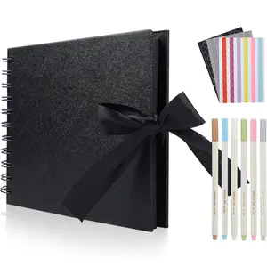 Small Scrapbook Photo Album with DIY Accessories Kit - 60 Pages Black Kraft Paper Memory Book for Anniversary Wedding Graduation Travel Love Memory