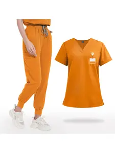 Summer Thin Solid Color Two-Piece Scrubs Workwear for Beauty Salons SPA Doctors Nurses and Staff Suitable for Beauty Care SPA Services Outpatient Duty Diagnosis Assistance and Other Scenarios Comfortable Breathable and Easy to Clean